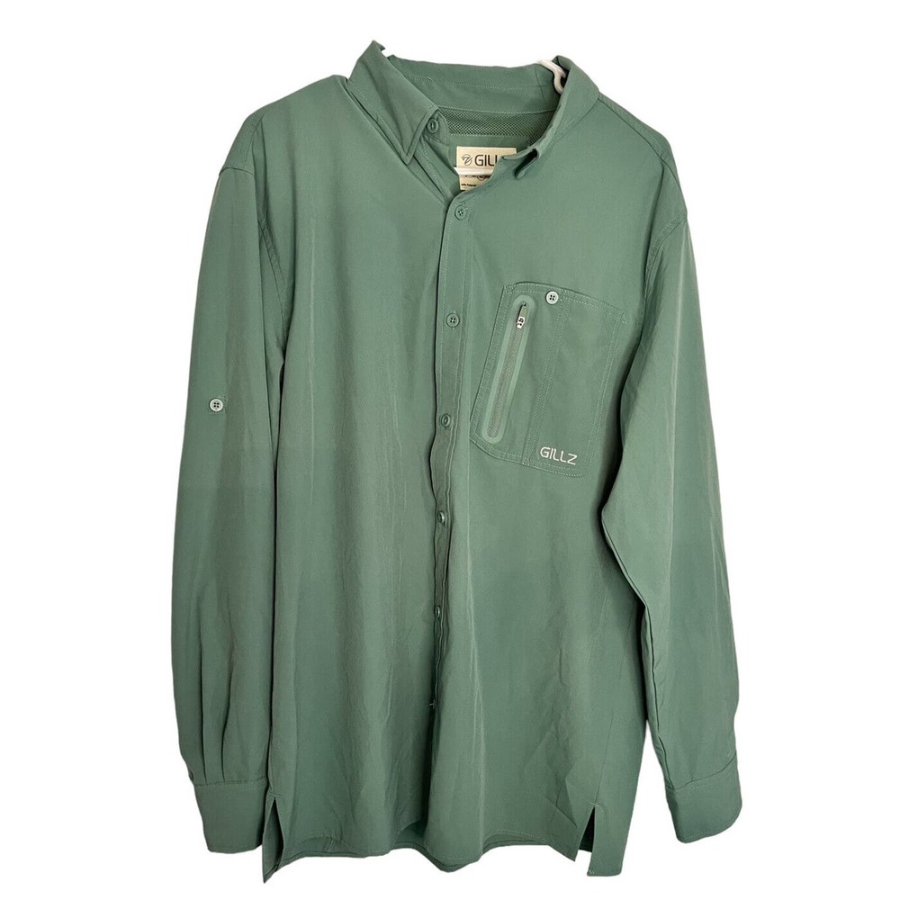 Gillz Men's UPF 30+ Long Sleeve Woven‎ Button Up Shirt - Size L Green